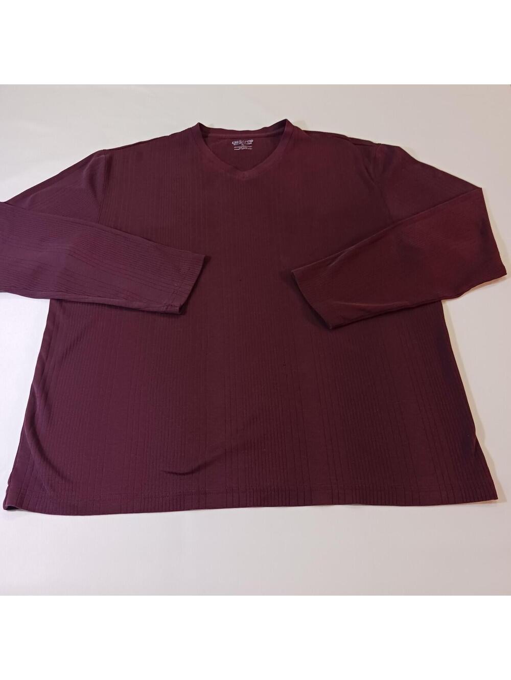 Claiborne Moisture Wicking V-Neck Men's Burgundy Long Sleeve Shirt Size XL